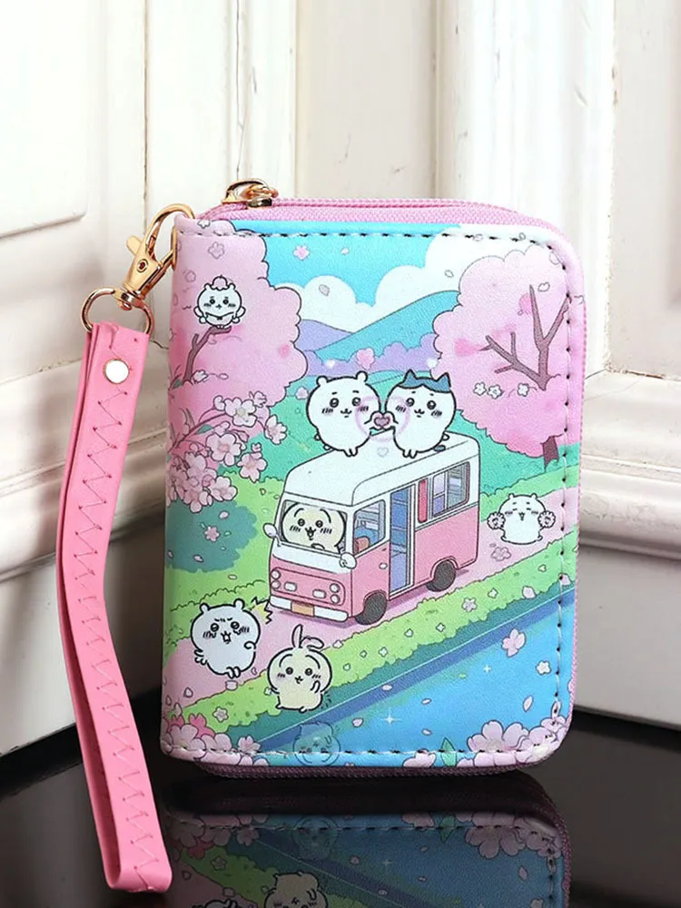 Chiikawa Inspired Cute Cartoon Coin Purse for Kids – Usagi & Chiikawa Print Wristlet Wallet with Handle, Portable Mini Purse for Girls, Boys & Fans